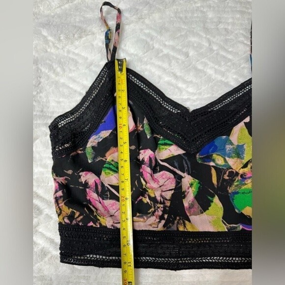 Anthropologie ASTR Floral Print‎ Women’s Crop Cami Lace Trim Back Zipper - Picture 7 of 12